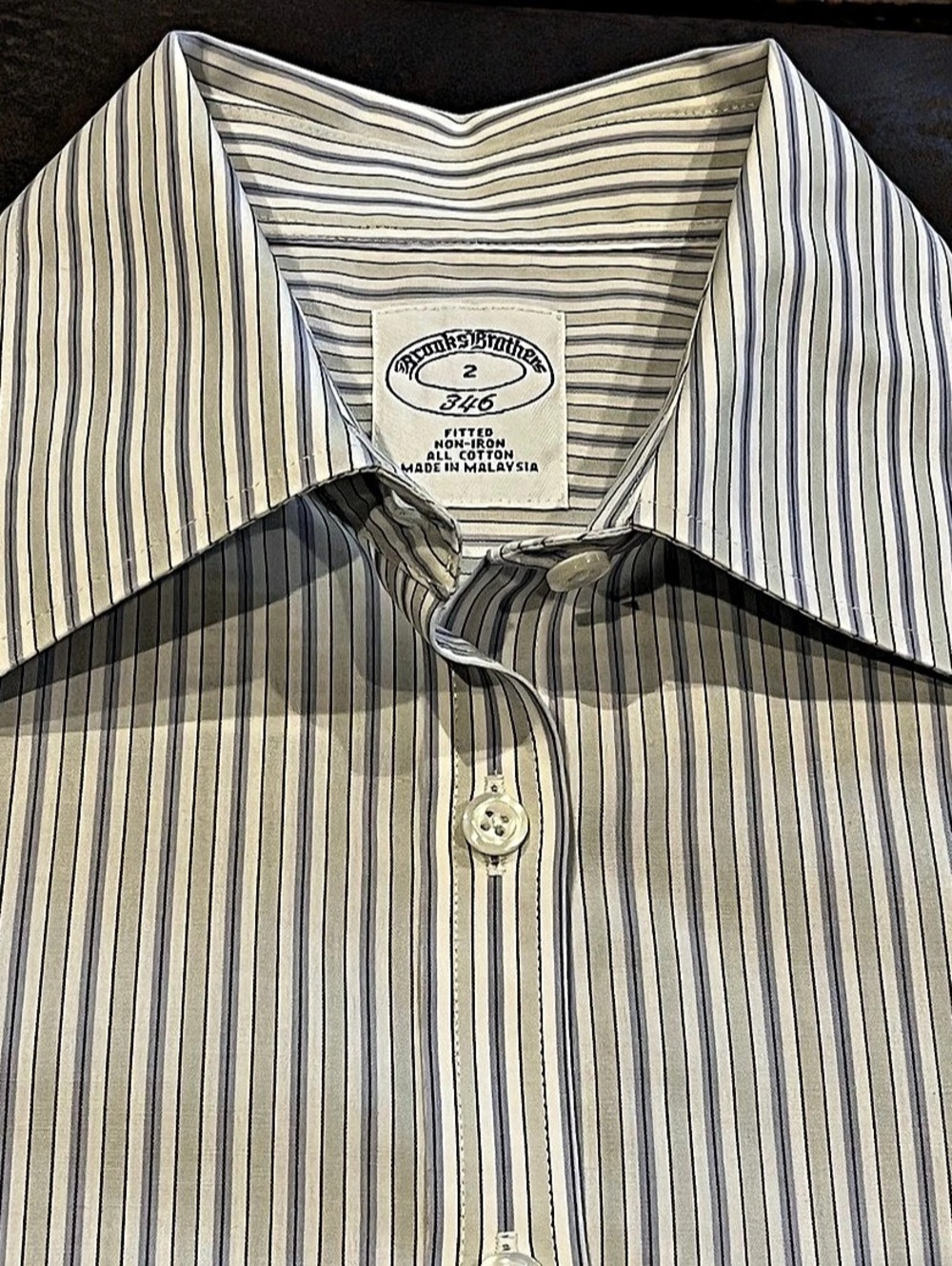 Brooks Brothers 346 Non-Iron Fitted Striped Cotton Button-Down Shirt Size 2 NWOT
